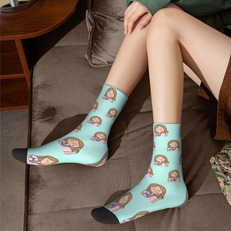 Happy Funny Men's Socks Casual Enfermera En Apuros Sock Cute Nurse Graphic Women's Stockings Spring Summer Autumn Winter