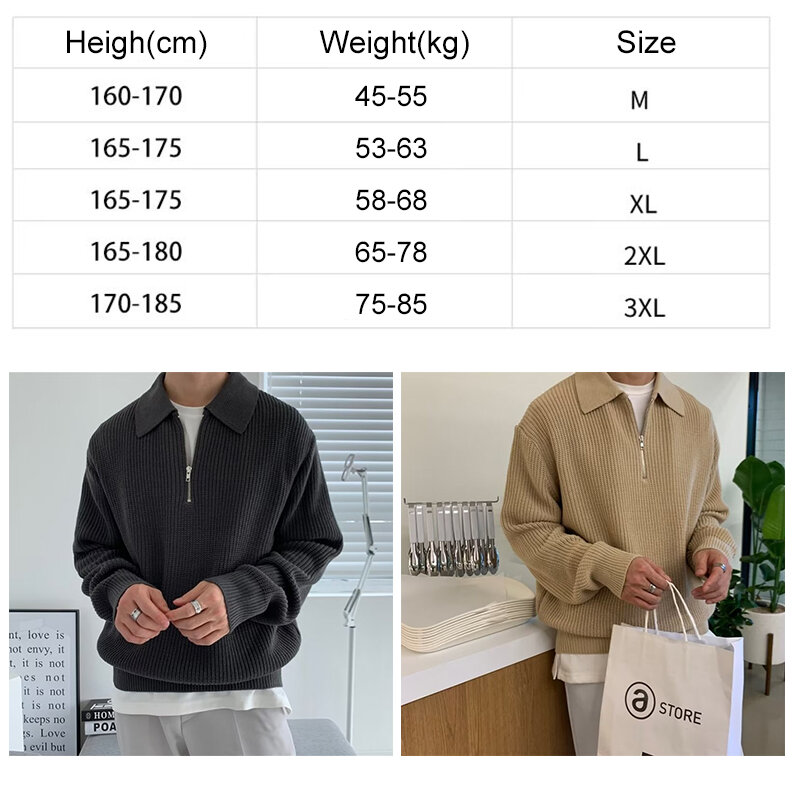 Polo T-shirts for Men Fashion Versatile Casual Solid Color Sweater Jacket Zip Long Sleeved Loose Fitting Shirt Autumn New 2023