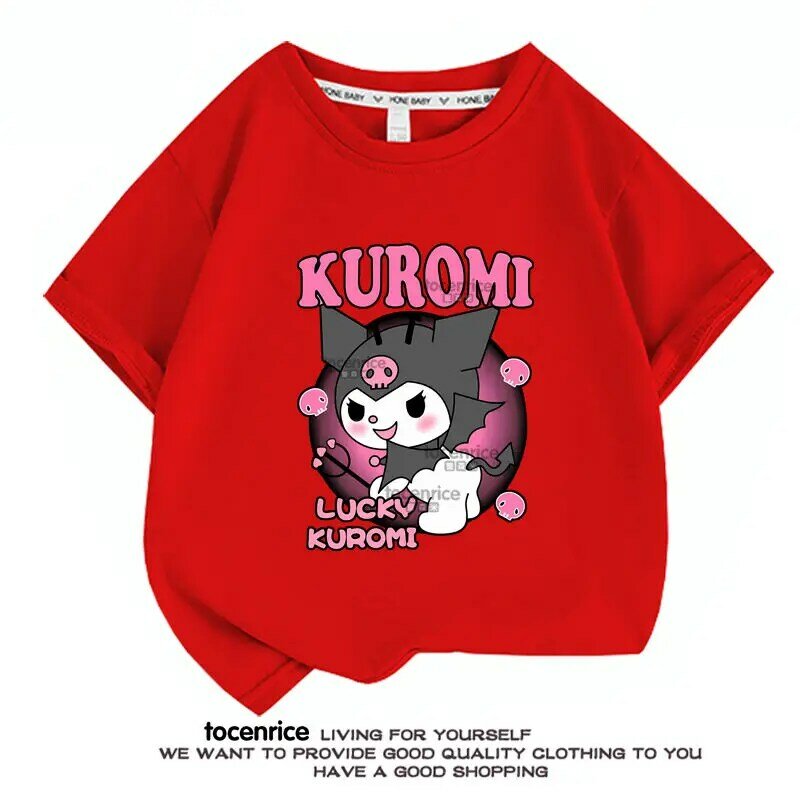 Kawaii Anime Kuromi Kurzarm niedlichen Cartoon Baumwolle T-Shirt Mode Kinder lose Tops Sommer Kinder Kleidung Geschenke für Kinder