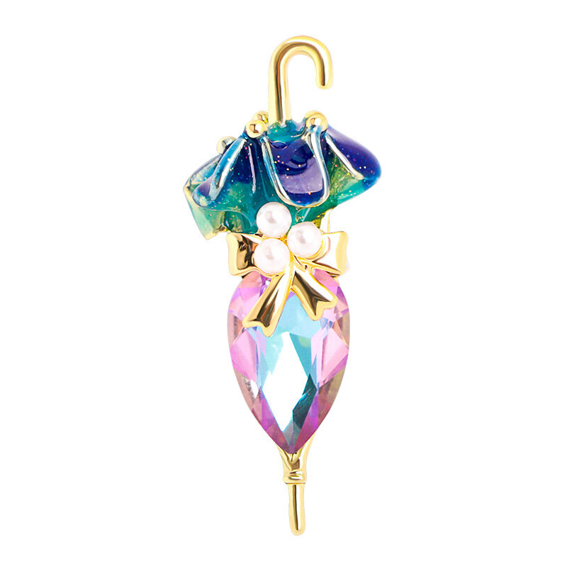 SKEDS Butik Berkilau Payung Kristal Bros Perhiasan untuk Wanita Anak Perempuan Lucu Desain Berlian Imitasi Aksesori Pesta Pernikahan Pin
