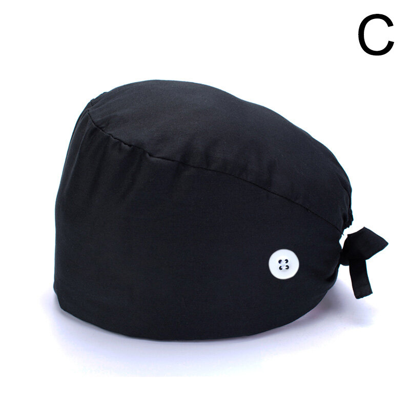 1 buah topi kerja pelindung kepala kualitas tinggi topi perawat warna polos dengan tombol yang dapat disesuaikan topi bedah dokter