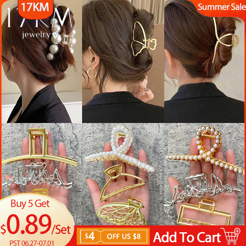 17KM 2/3Pcs Pearl Hairpins  Metal Gold Color Hair Claw Sets Women Plastic Hair Accessories Girls Pincer Barrette Hair Clips 2022