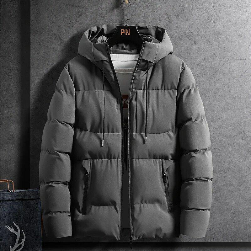 Jaket Bomber bertudung untuk pria, jaket Parka musim dingin kasual musim gugur, pakaian modis tebal, mantel empuk katun pakaian jalanan baru 2022