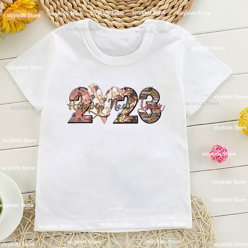 2023 vestiti di capodanno per bambini vestiti di natale moda ragazzi ragazze Tshirt carino bambini vestiti Tshirt divertenti ragazzi/ragazze vestiti