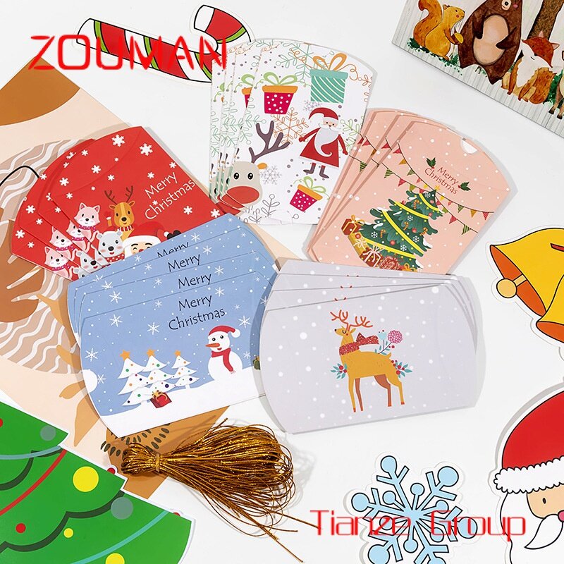 Boîtes d'oreiller en papier kraft, bonhomme de neige du père Noël, bonbons, strass, joyeux Noël, emballage alimentaire, cadeau de faveur, offre spéciale