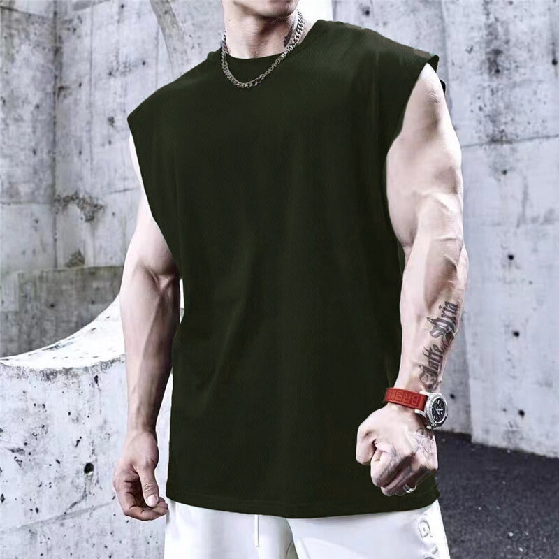 Summer Plain Mens Fitness Singlets Loose Mesh Tops Bodybuilding Tank Top Men Gym Clothing Sporting Oversized Muscle shirt