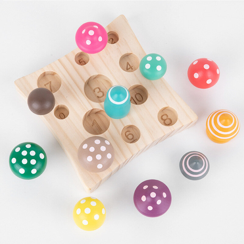 キノコ型のおもちゃ,1〜2歳の子供向けの教育用おもちゃ,いくつかの色の認識,木製の学習メモリ