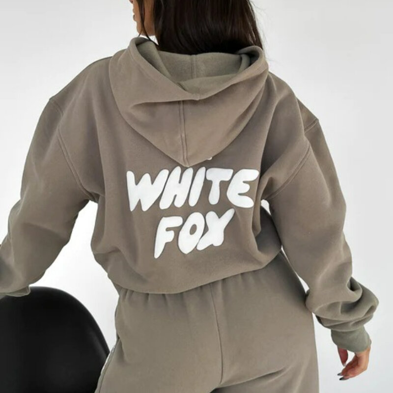 Letter Printed Fleece Hoodies and High Waist Pants Suit Winter Spring Casual Loose Fashion 2 Piece Set Tracksuit 2024