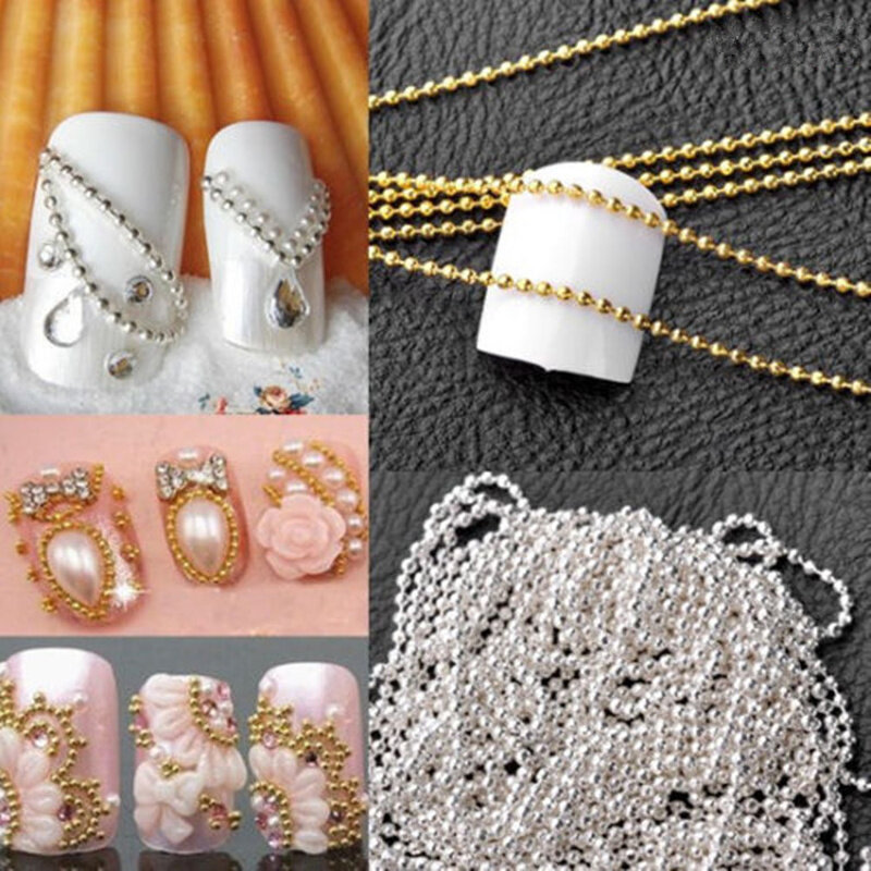 NEW Fashion 100cm Nail Art Metal Chain Gold Silver Bead Micro Nail Line Acrylic Tips DIY Decoration Glitter Striping Ball