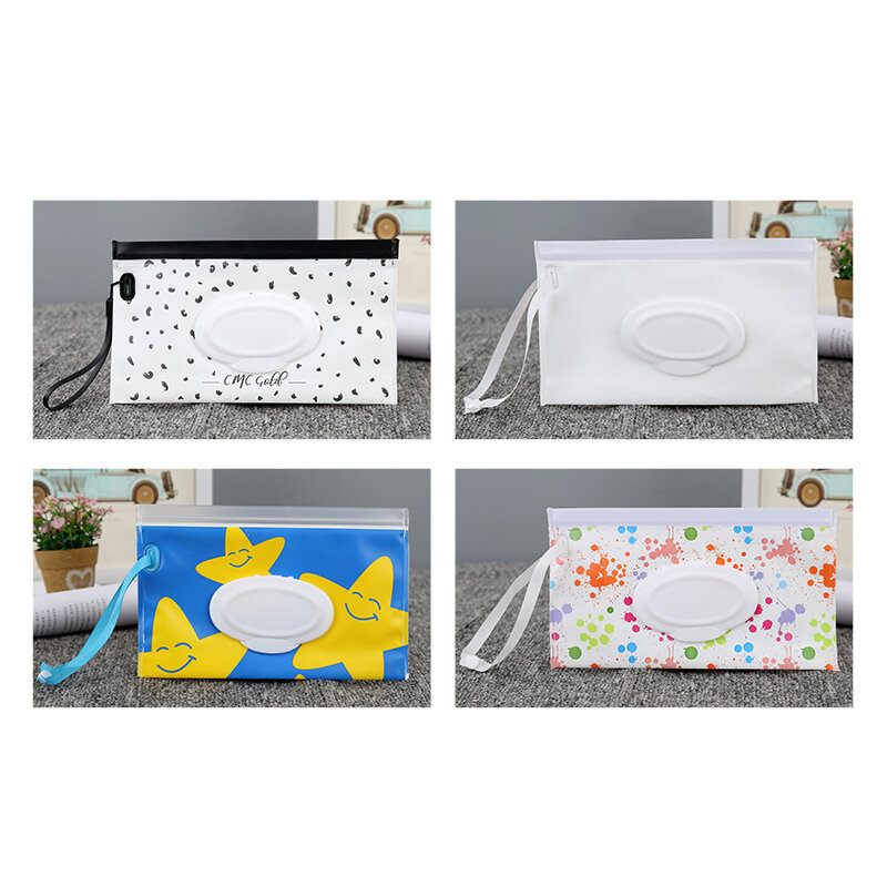 1Pc Eco-Friendly Wet Wipes Bag Baby Wipes Box Wet Wipe Box Cleaning Wipes Ziplock Bag Clamshell Snap Strap Wipe Container Case