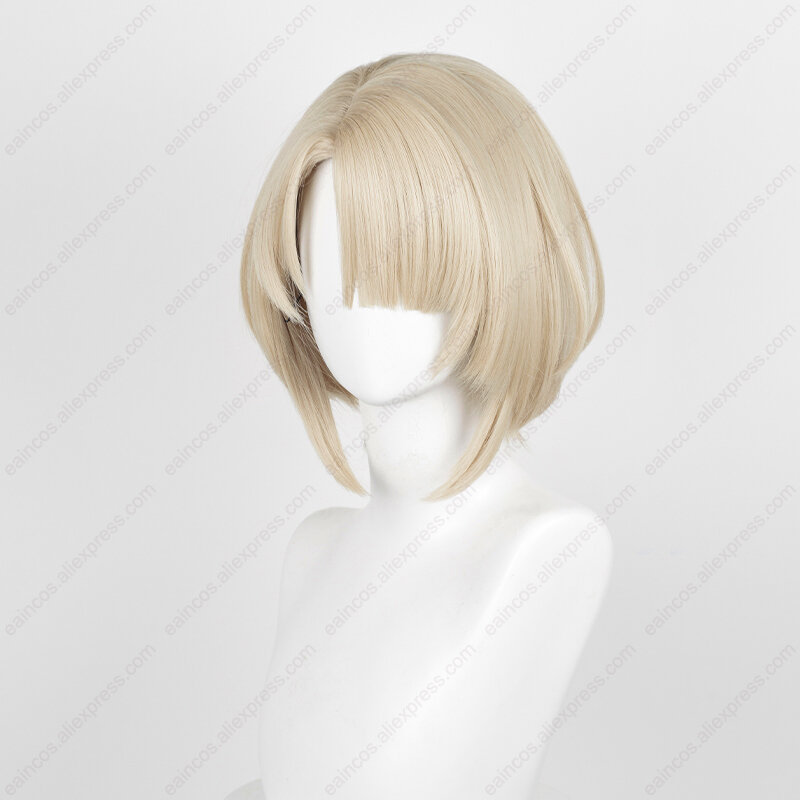 Freminet Wig Cosplay 30cm, Wig krem emas tahan panas rambut sintetis simulasi kulit kepala