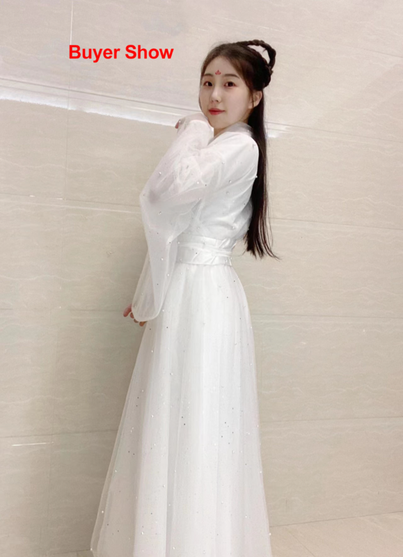 Conjunto de 3 piezas Hanfu blanco para mujer, disfraz de hada tradicional china para Halloween