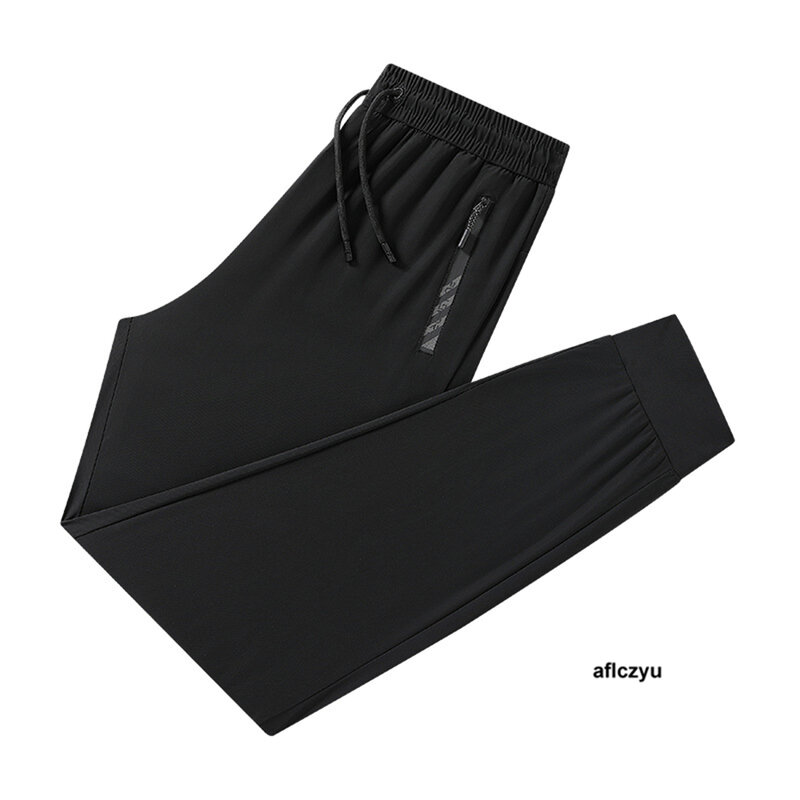 Celana panjang lurus warna polos pria, celana panjang tipis tahan air hitam ukuran besar 8XL musim panas untuk lelaki