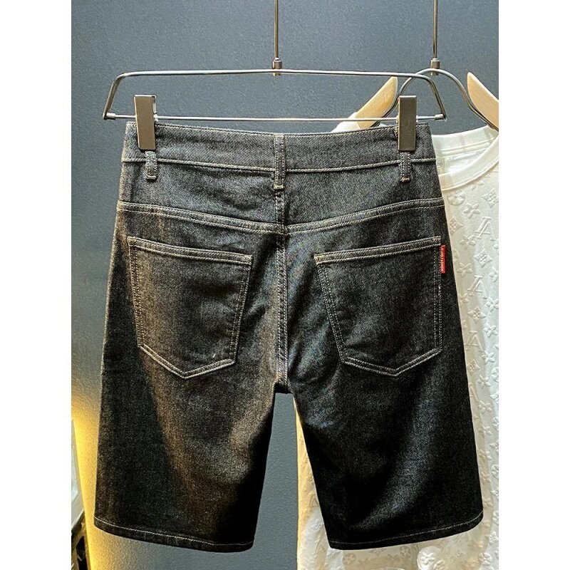 2024 New Summer Thin Black Men'S Denim Shorts Fashionable Printed Straight Loose Split Pants Versatile Trendy Casual Jeans