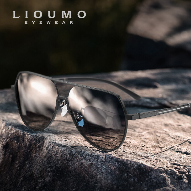 Очки-авиаторы LIOUMO поляризационные для мужчин и женщин, фотохромные солнечные аксессуары в алюминиевой оправе, летные