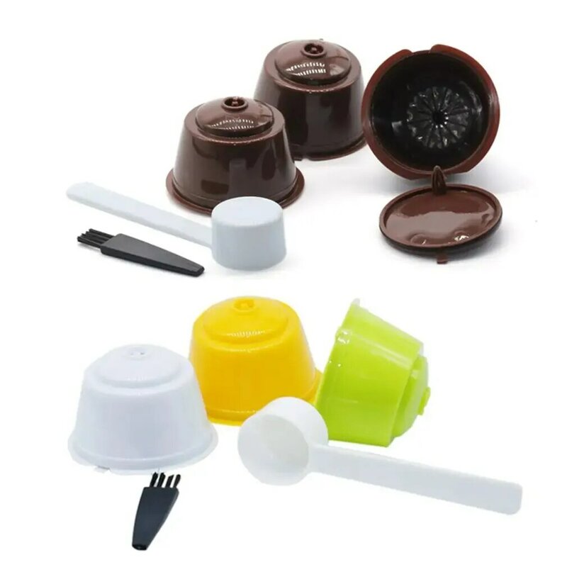 Reusable Coffee Capsule Pod Filter Cups Set With Spoon Brush Eco Friendly Stainless Steel Mesh Filter Suitable For Dolce Gusto