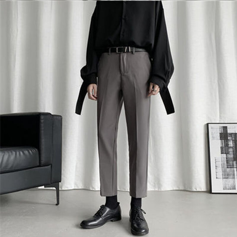 Pantalones recortados de primavera para hombre, ropa informal de cilindro recto, cómoda, de Color sólido, combina con todo