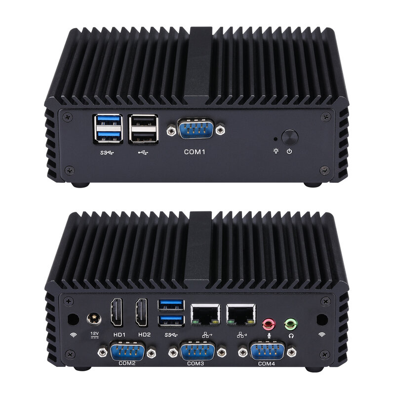Qotom 팬리스 데스크탑 미니 컴퓨터, 인텔 코어 i3 5005U i5 4200U 산업용 PC, 2 LAN 4 RS232