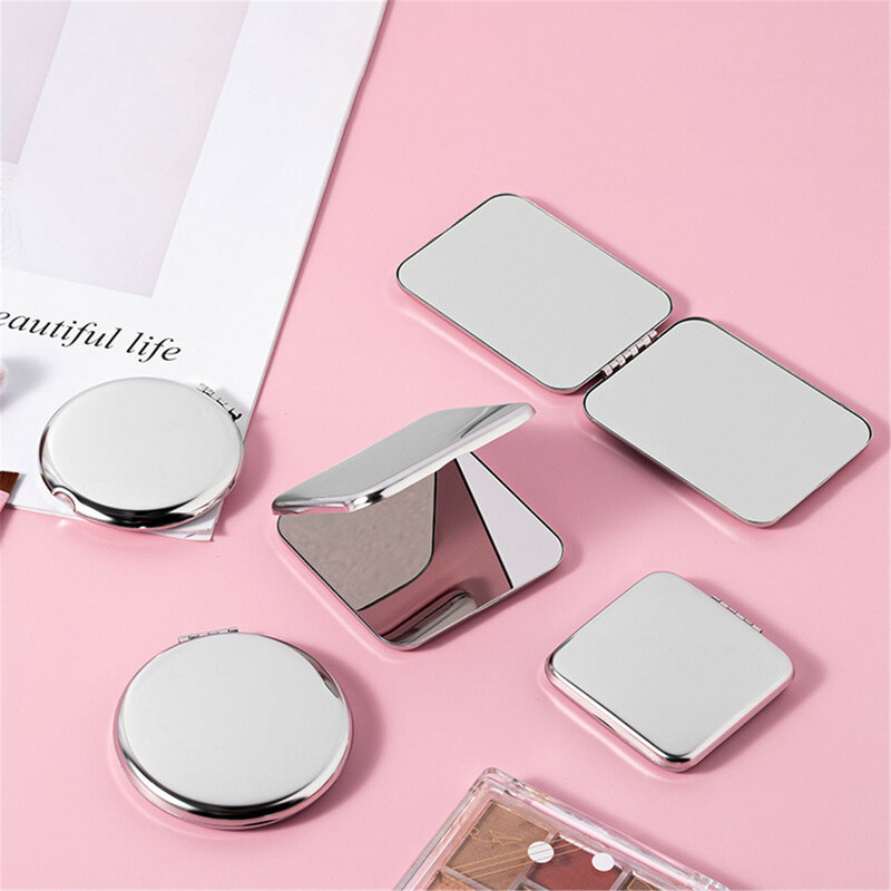 Specchio per il trucco pieghevole circolare rettangolare a doppia faccia portatile in acciaio inossidabile Mini specchio ad alta definizione elegante alla moda