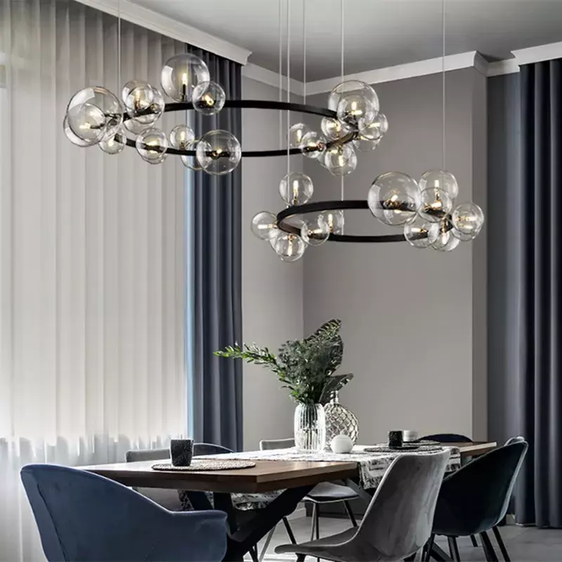 Lámpara de araña de Metal para el hogar, iluminación moderna y creativa de burbujas de vidrio transparente 7/10, larga y redonda, luces G9 para sala de estar y cocina