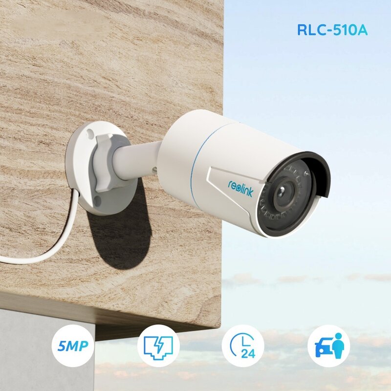 Kamera IP pintar baru 5MP PoE kamera peluru penglihatan malam inframerah luar ruangan dilengkapi dengan RLC-510A deteksi orang/kendaraan