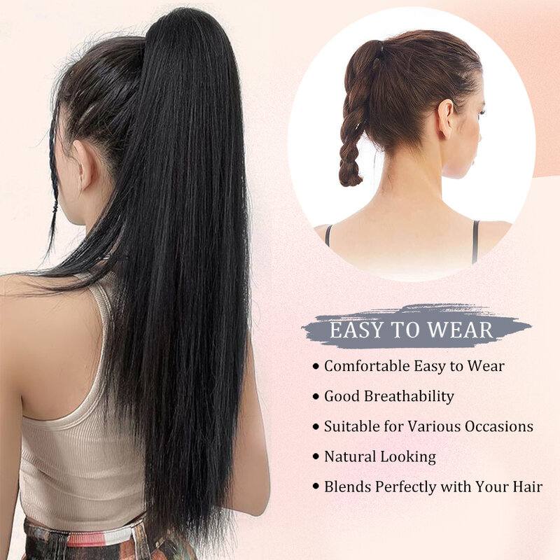 Claw Clip in Ponytail Synthetic Extension Straight Long  Pony Tail Natural Soft Straight Synthetic Hairpiece for Women Daily Use