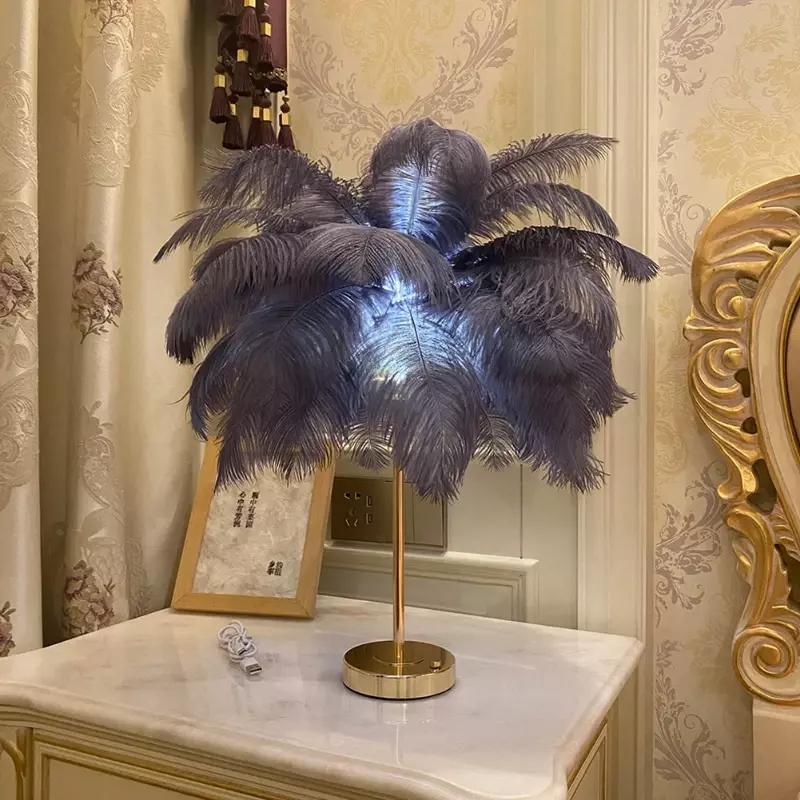 2024 New Touch Control Table Feather Lamp for Wedding Bedroom Decoration LED Desk Lamp with Feathers Power USB Led Light