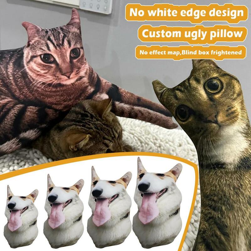 Bantal jelek Lucu DIY, boneka bantal panjang karakter hewan peliharaan 3D kucing anjing bentuk kustom tanpa tepi putih hadiah anak-anak 1 buah
