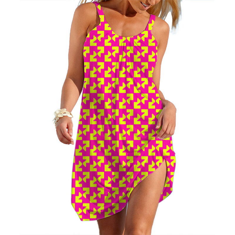 Moda damska Geometryczna sukienka na ramiączkach Letnie szybkoschnące ubrania Damskie sukienki plażowe Seksowna spódnica bez rękawów Kobieca fajna odzież uliczna
