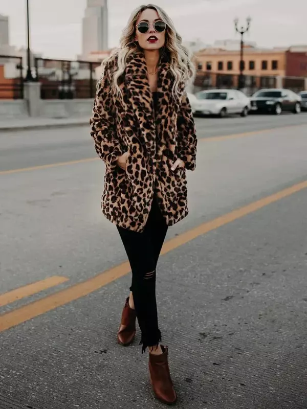 Women's Warm Faux Fur Jackets Coat Leopard Leisure Women Winter Shaggy Fur  Jackets Thick Fluffy Luxury Bontjas Outerwear 2023
