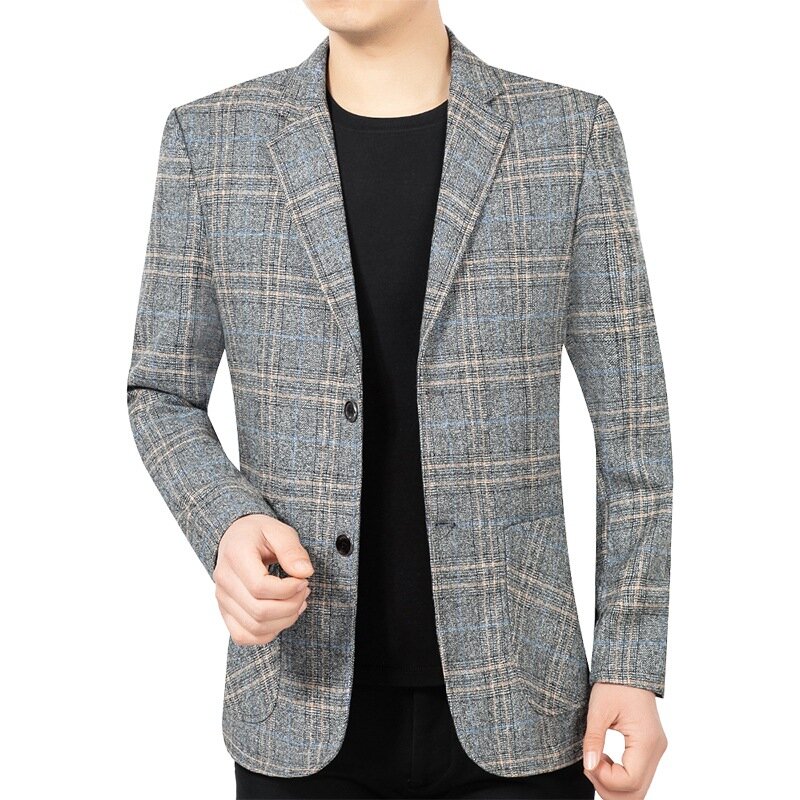 Jaket blazer kasual pria, jaket blazer bisnis kotak-kotak kasual mode baru musim semi tipis kualitas tinggi untuk pria 4XL