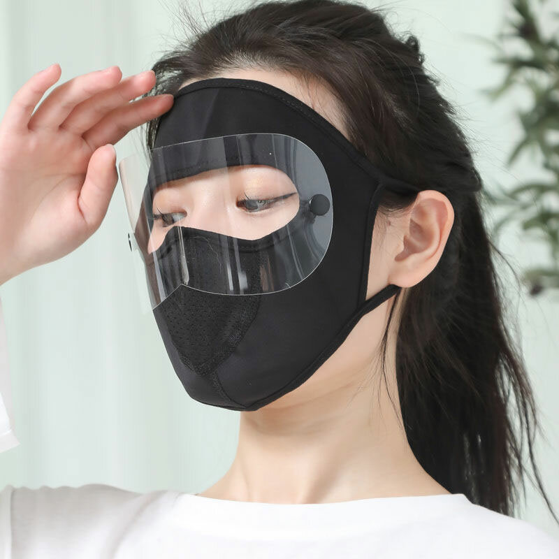 女性用の通気性のある日焼け止めマスク,サイクリングやアウトドア用の取り外し可能なマスク,透明な耳の保護,UV耐性
