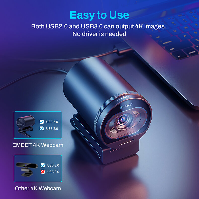 Webcam 4k Streaming Web kamera 1080p 60fps USB-Kamera emeet s600 Autofokus Living Stream Kamera mit Mikrofonen für Tiktok/Youtube