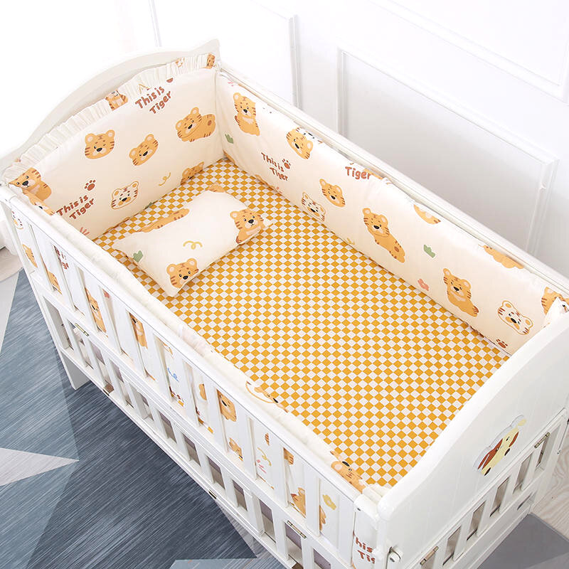 Ensemble de literie en coton pour bébé, décor de chambre d'enfant, linge de lit CPull, comprend un pare-chocs de lit, un drap de lit, un oreiller, 6 pièces