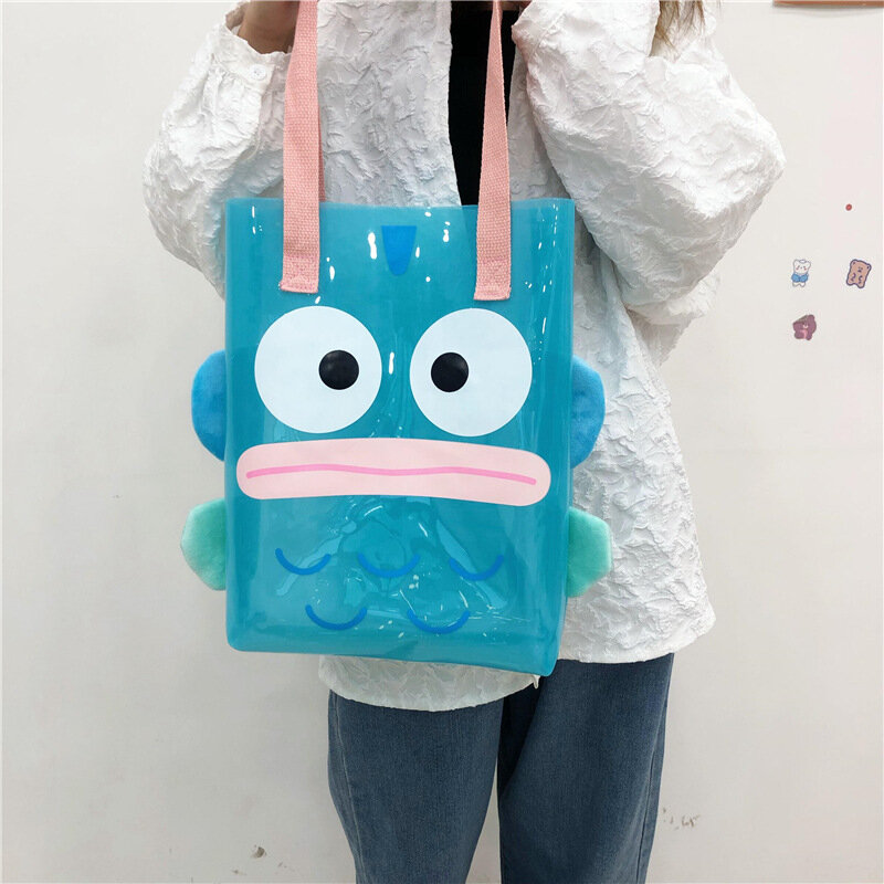 Cute Cartoon Expression Women's Shopping Bag PVC Kawaii Fish Design Lolita Hand Carrying Translucent Large Capacity Shoulder Bag