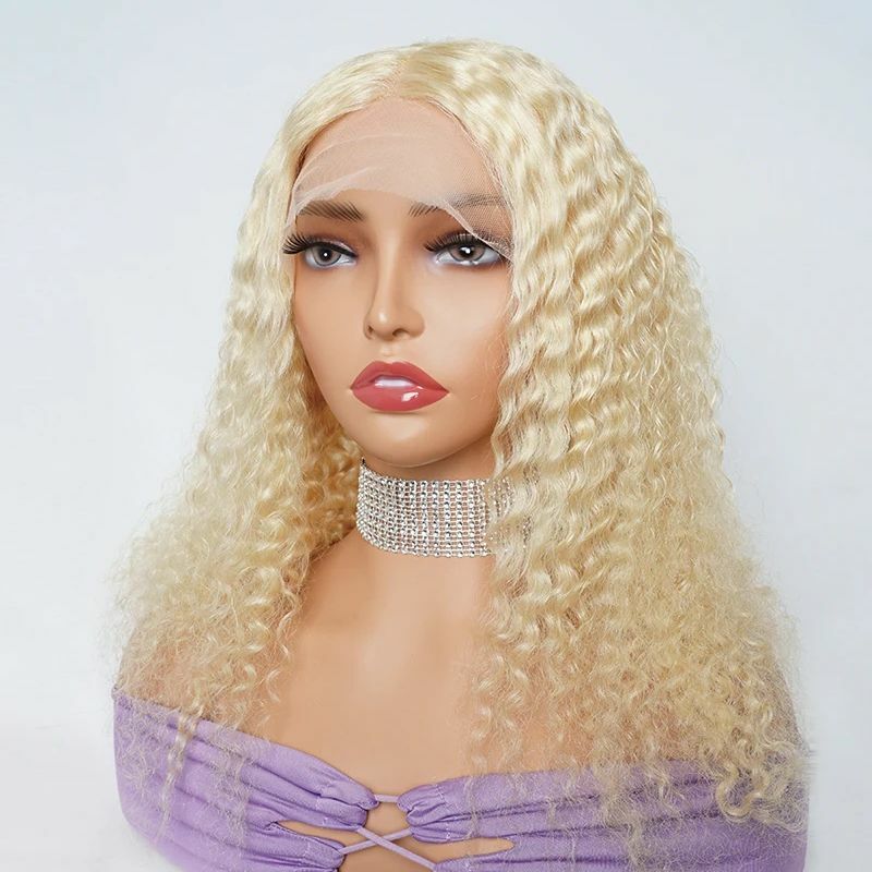 #613 Blonde Lace Front Human Hair Wigs for Women Deep Curly Pre-Plucked Glueless Transparent Lace Closure Wig Free Part BOBBI