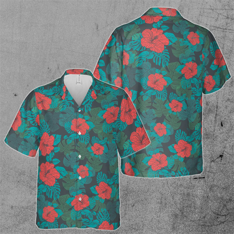 Camisa de flores havaianas estampada 3D masculina, camisas de praia, festa ao ar livre, masculino extragrandes manga curta, roupa de rua, roupa social, verão