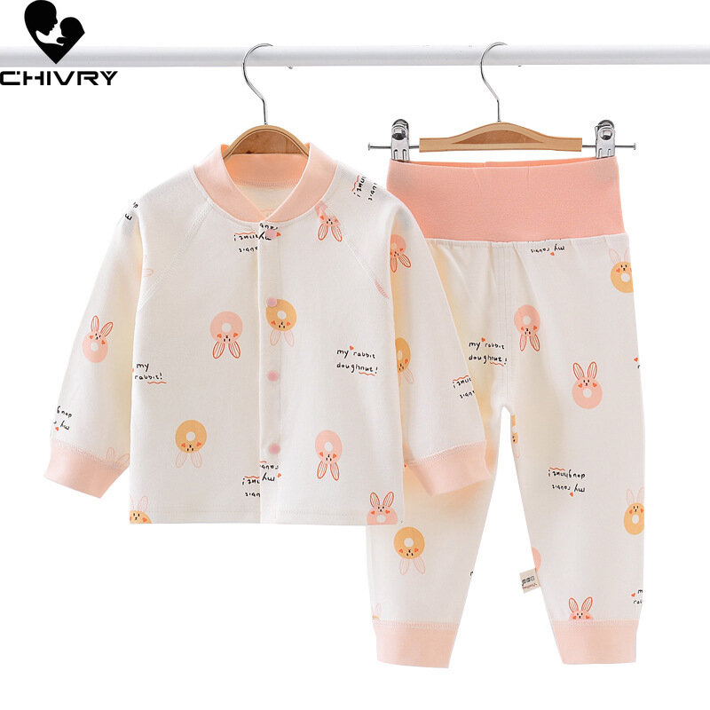 Set piyama balita lengan panjang anak, baru musim gugur 2023, kaus kardigan kartun lengan panjang dengan celana baru lahir pakaian tidur bayi