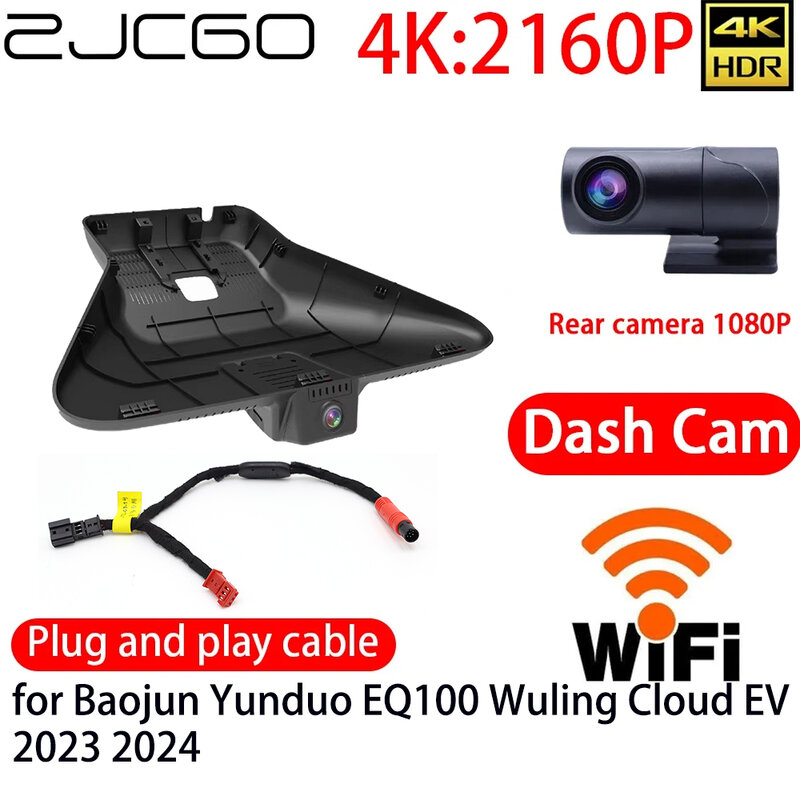 ZJCGO 4K DVR 대시 캠, 와이파이 전면 후면 카메라, Baojun Yunduo EQ100 Wuling Cloud EV 2023 2024 24 시간 모니터