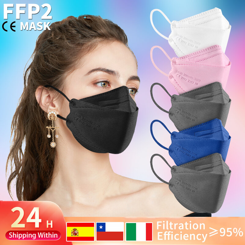 Mascarillas protectoras KN95 para adultos, máscara con filtro de 4 capas, FFP2, CE, 10-200 unidades