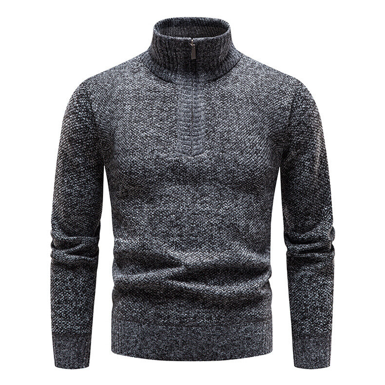 Suéter grueso de lana para hombre, Jersey cálido de cuello alto con media cremallera, suéteres de lana de punto delgados para Primavera, Invierno