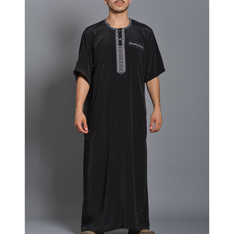 Caftán bordado de manga comprimida para hombres, bata árabe, moda muqulmana Abaya, fiesta informal Jubba Thobe, Dubai, Turquía