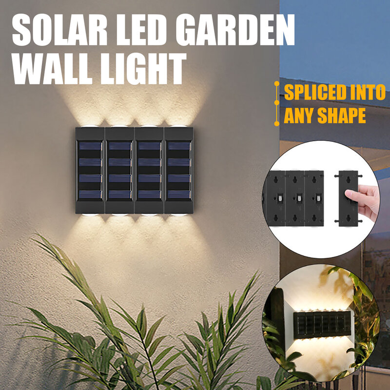Combinado emendado Solar LED lâmpada de parede, ao ar livre, impermeável, cima e baixo, luminoso, iluminação para jardim, quintal, parque, livremente