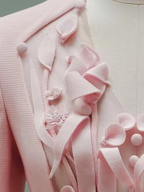 DEAT-Robe trapèze décontractée pour femme, col en V, boutons plissés, patchwork de fleurs 3D, robes de soirée, nouvelle mode, été 2024, 35Z214