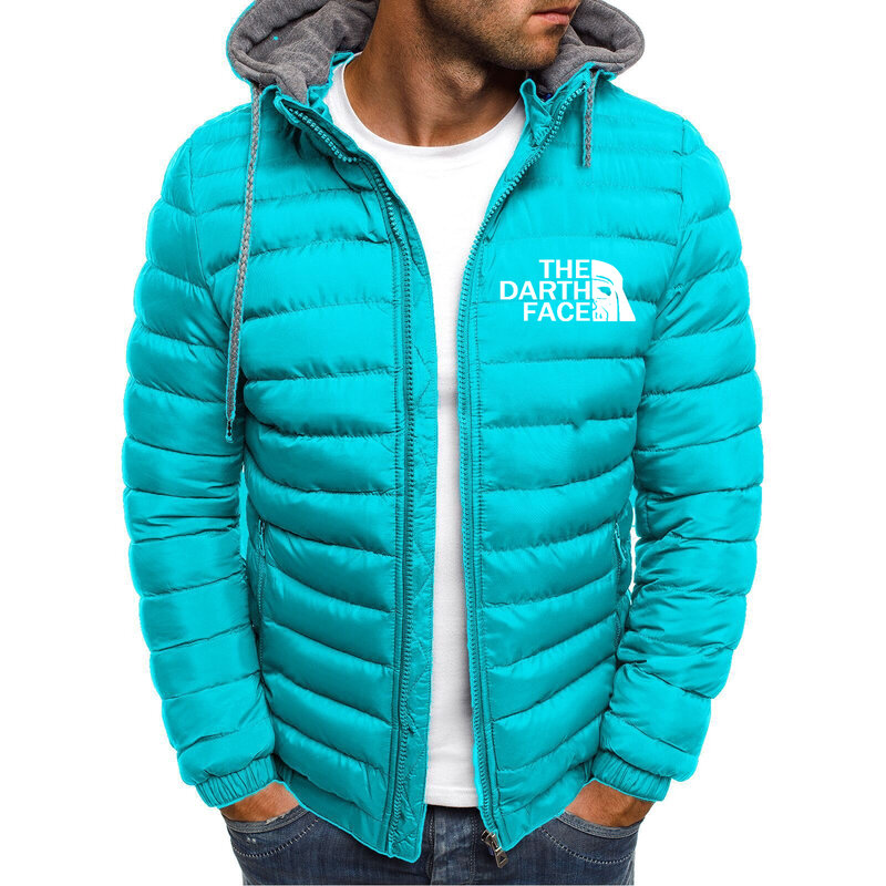 THE DARTH FACE Logo Print piumino da uomo Logo personalizzabile 2023 Winter Trendy Style Down felpa con cappuccio da uomo giacca con cerniera in tinta unita