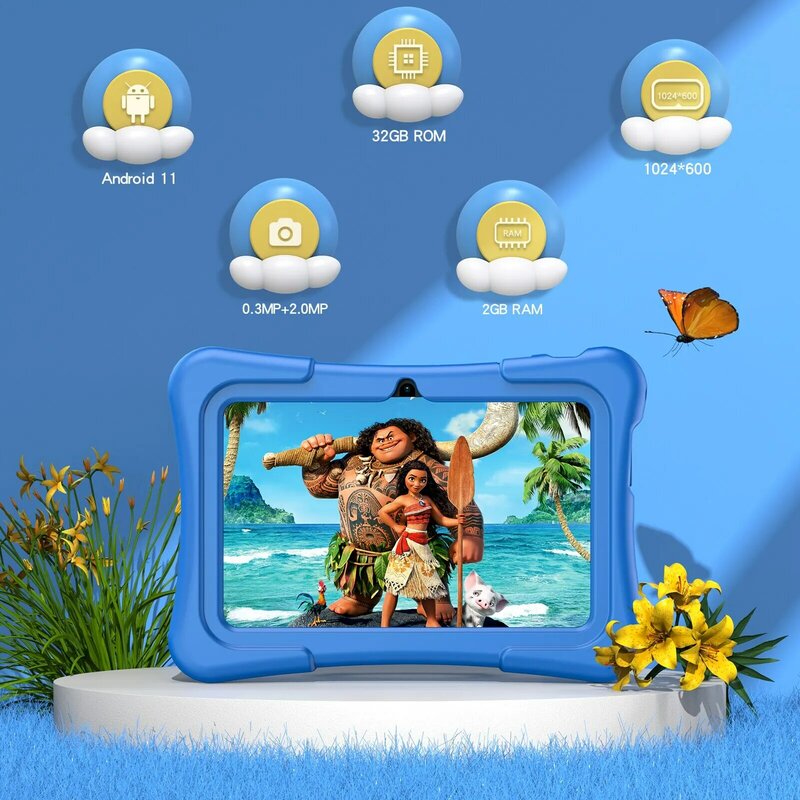 PRITOM-Tableta de 7 pulgadas para niños, dispositivo con Android 11, 32 GB, WiFi, Bluetooth, cámara Dual, Software educativo instalado con funda a prueba