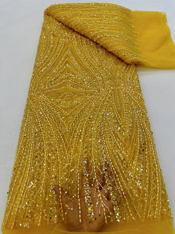 Tecido de renda do noivo africano lantejoulas francesas miçangas nigerianas bordadas, tecidos de renda de tule para costura do vestido de casamento, alta qualidade, 2024