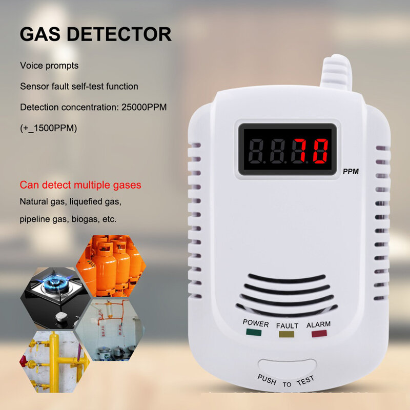 Detektor kebocoran Gas penganalisa, Sensor karbon monoksida tampilan Digital LCD sistem Alarm 2 in 1 Gas alami, colokan EU