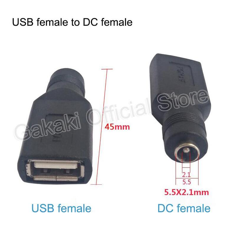 Conector diy 5.5*2.1mm dc fêmea tomada de alimentação para usb 2.0 tipo um macho tomada tomada tomada tomada 5v dc plugues de alimentação adaptador portátil
