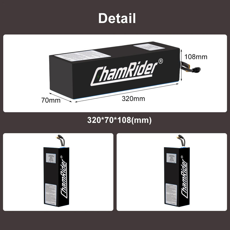 ChamRider-Cell Lithium Battery Pack para bicicleta, bicicleta, scooter elétrico, 36V, 48V, 20A, 30A, BMS, 350W, 500W, 750W, 18650